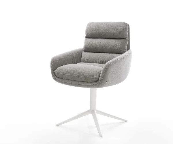 Chaise-pivotante Abelia-Flex avec accoudoirs tissu structuré doux gris pied de chaise 4 branches blanc pivotement sur 360° fonction bascule