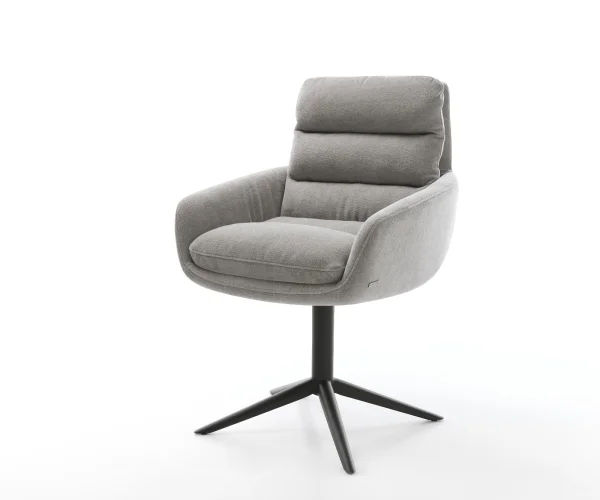 Chaise-pivotante Abelia-Flex avec accoudoirs tissu structuré doux gris pied de chaise 4 branches noir pivotement sur 360° fonction bascule