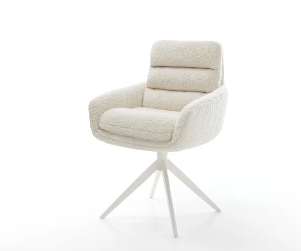 Chaise-pivotante Abelia-Flex avec accoudoirs tissu teddy beige pied croisé large blanc pivotement sur 360° fonction bascule