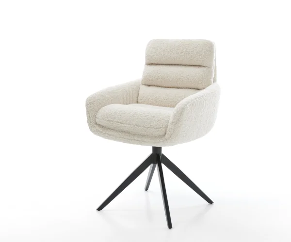 Chaise-pivotante Abelia-Flex avec accoudoirs tissu teddy beige pied croisé large noir pivotement sur 360° fonction bascule