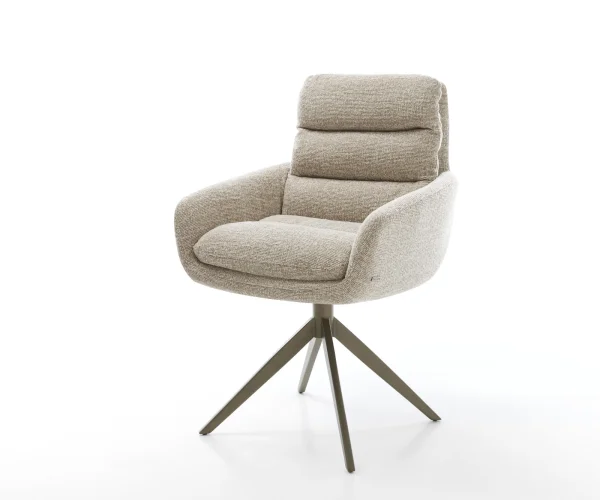 Chaise-pivotante Abelia-Flex avec accoudoirs tissu tissé doux beige pied croisé large aspect titane pivotement sur 360° fonction bascule