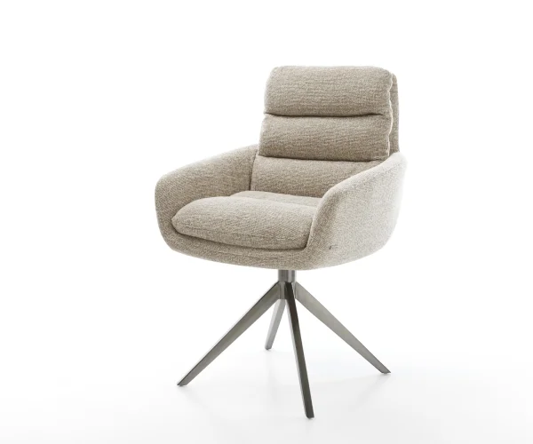 Chaise-pivotante Abelia-Flex avec accoudoirs tissu tissé doux beige pied croisé large grafiete pivotement sur 360° fonction bascule