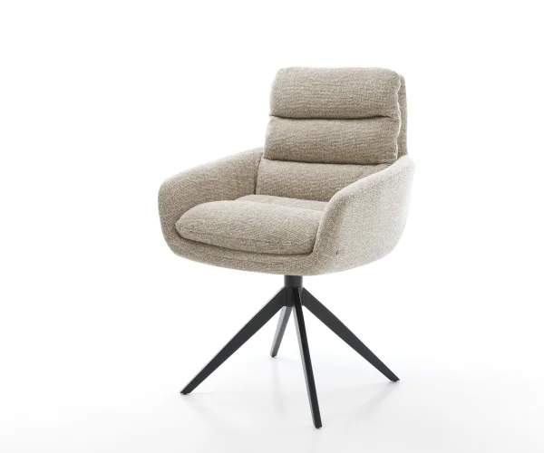 Chaise-pivotante Abelia-Flex avec accoudoirs tissu tissé doux beige pied croisé large noir pivotement sur 360° fonction bascule