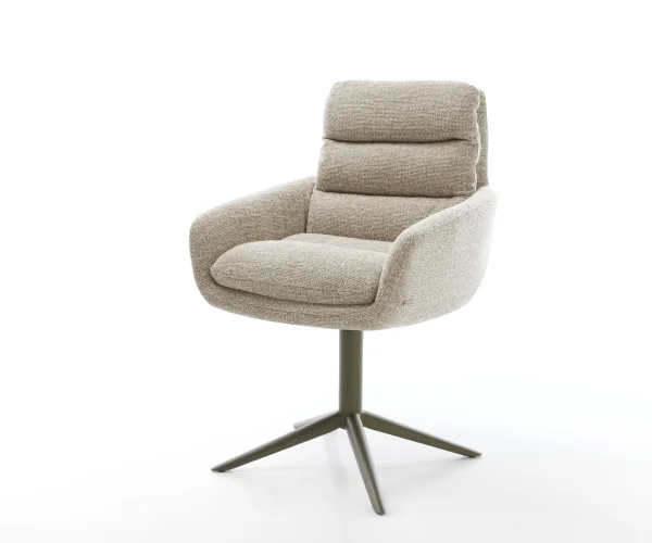 Chaise-pivotante Abelia-Flex avec accoudoirs tissu tissé doux beige pied de chaise 4 branches aspect titane pivotement sur 360° fonction bascule