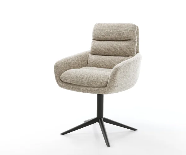 Chaise-pivotante Abelia-Flex avec accoudoirs tissu tissé doux beige pied de chaise 4 branches noir pivotement sur 360° fonction bascule