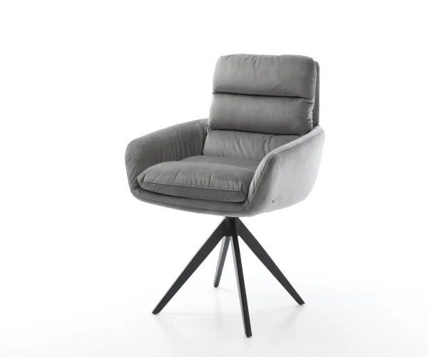 Chaise-pivotante Abelia-Flex avec accoudoirs velours gris cadre croisé angulaire noir pivote sur 180°