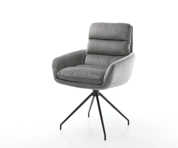 Chaise-pivotante Abelia-Flex avec accoudoirs velours gris cadre croisé conique noir pivote sur 180°