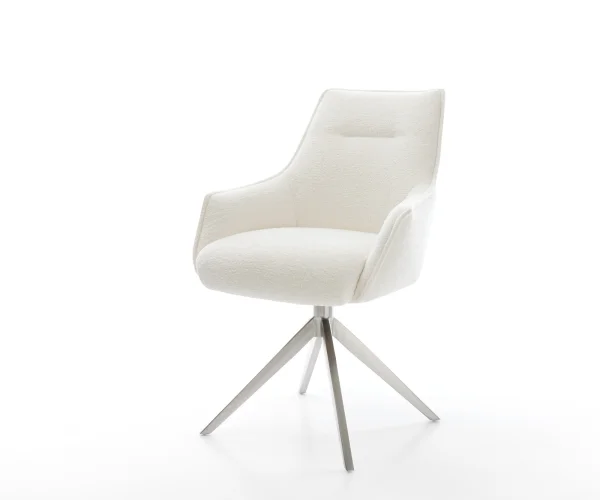 Chaise-pivotante Alja-Flex avec accoudoirs bouclé doux beige pied croisé large acier inoxydable pivotement sur 360° fonction bascule resorts ensachés