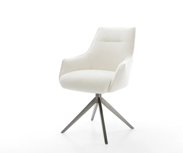 Chaise-pivotante Alja-Flex avec accoudoirs bouclé doux beige pied croisé large grafiete pivotement sur 360° fonction bascule resorts ensachés