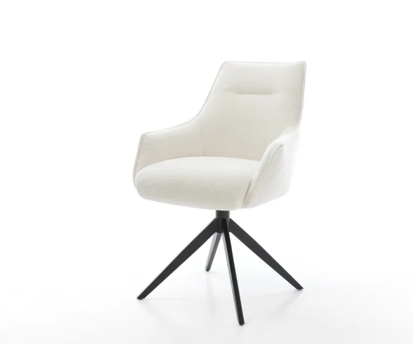 Chaise-pivotante Alja-Flex avec accoudoirs bouclé doux beige pied croisé large noir pivotement sur 360° fonction bascule resorts ensachés