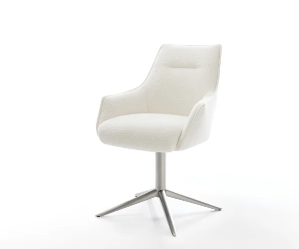 Chaise-pivotante Alja-Flex avec accoudoirs bouclé doux beige pied de chaise 4 branches acier inoxydable pivotement sur 360° fonction bascule resorts ensachés