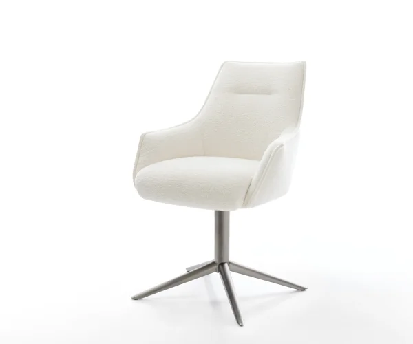 Chaise-pivotante Alja-Flex avec accoudoirs bouclé doux beige pied de chaise 4 branches grafiete pivotement sur 360° fonction bascule resorts ensachés