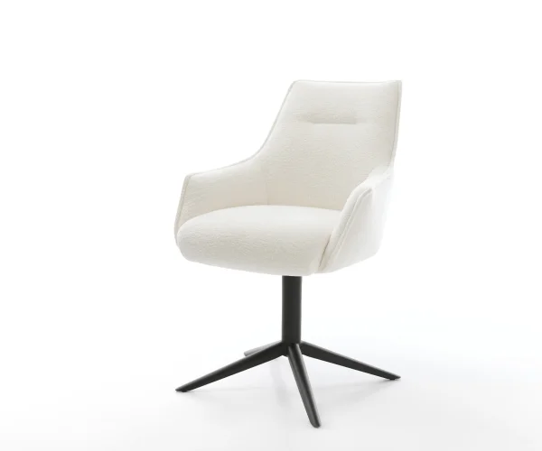 Chaise-pivotante Alja-Flex avec accoudoirs bouclé doux beige pied de chaise 4 branches noir pivotement sur 360° fonction bascule resorts ensachés