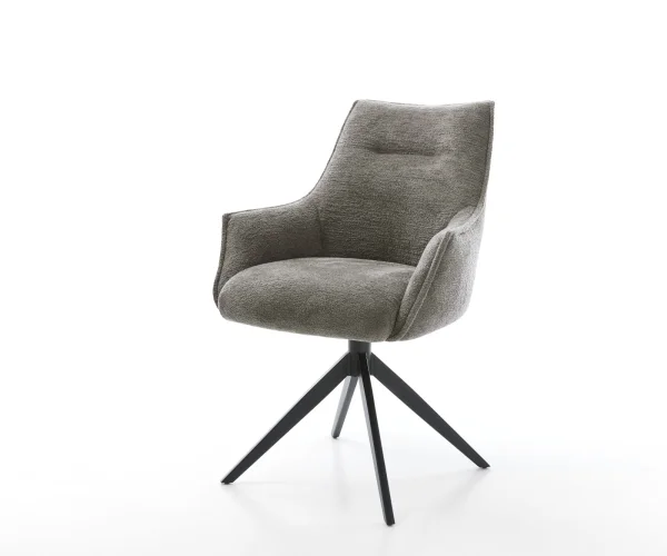 Chaise-pivotante Alja-Flex avec accoudoirs bouclé doux couleur boue pied croisé large noir pivotement sur 360° fonction bascule resorts ensachés