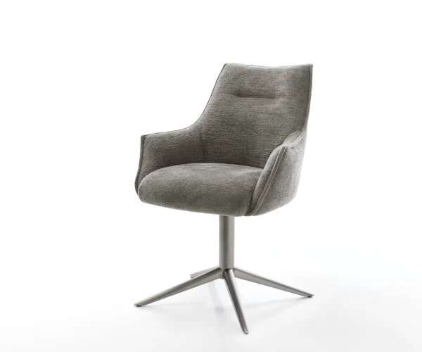 Chaise-pivotante Alja-Flex avec accoudoirs bouclé doux couleur boue pied de chaise 4 branches grafiete pivotement sur 360° fonction bascule resorts ensachés