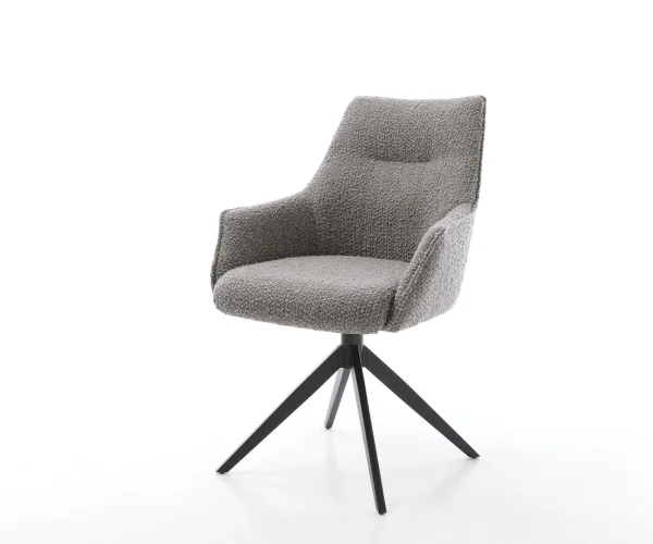 Chaise-pivotante Alja-Flex avec accoudoirs bouclé gris argenté pied croisé large noir pivotement sur 360° ressorts ensachés