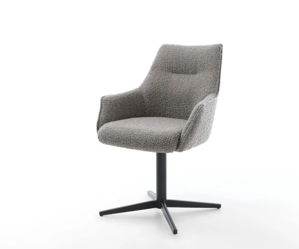 Chaise-pivotante Alja-Flex avec accoudoirs bouclé gris argenté pied de chaise 4 branches noir pivotement sur 360° ressorts ensachés
