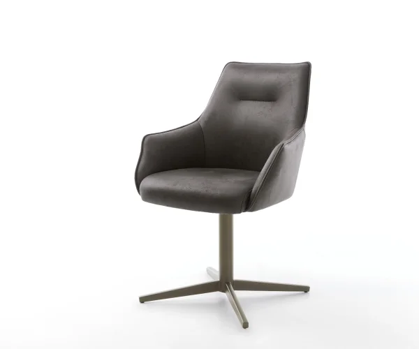 Chaise-pivotante Alja-Flex avec accoudoirs microvelours anthracite vintage pied de chaise 4 branches aspect titane pivotement sur 360° ressorts ensachés