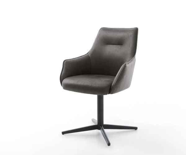 Chaise-pivotante Alja-Flex avec accoudoirs microvelours anthracite vintage pied de chaise 4 branches noir pivotement sur 360° ressorts ensachés