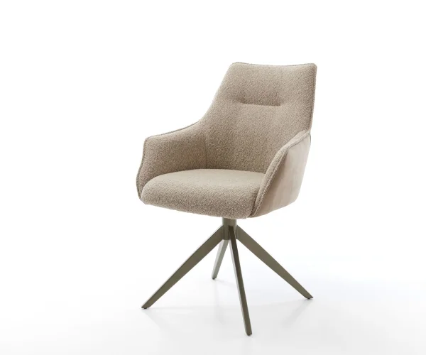 Chaise-pivotante Alja-Flex avec accoudoirs microvelours boue pied croisé large aspect titane pivotement sur 360° fonction bascule ressorts ensachés