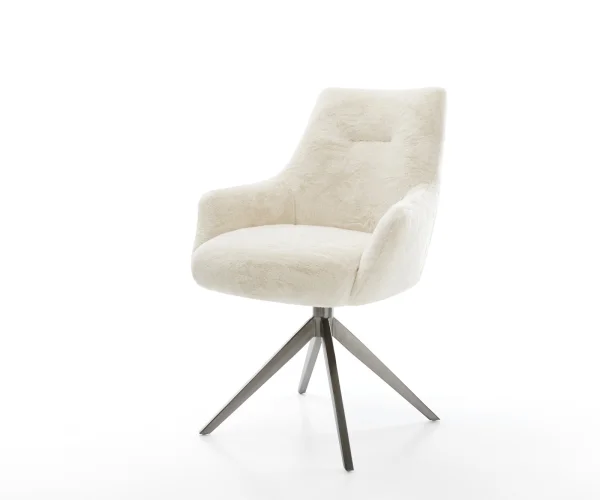 Chaise-pivotante Alja-Flex avec accoudoirs peluche crème-blanc pied croisé large grafiete pivotement sur 360° fonction bascule resorts ensachés