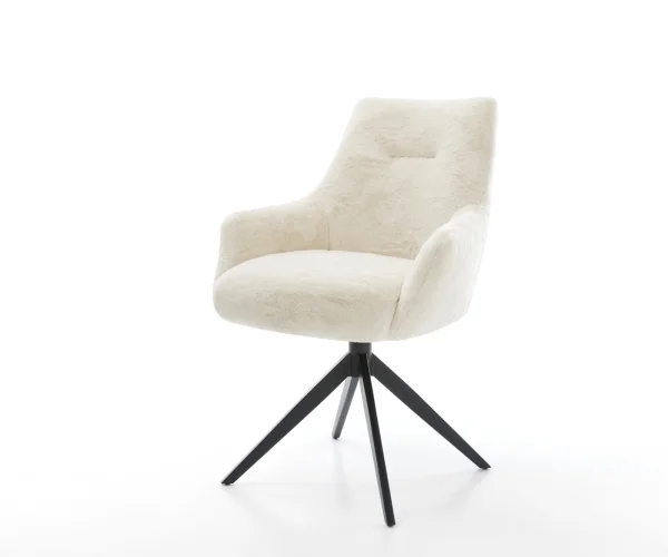 Chaise-pivotante Alja-Flex avec accoudoirs peluche crème-blanc pied croisé large noir pivotement sur 360° fonction bascule resorts ensachés