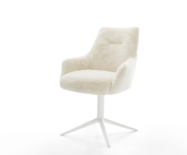 Chaise-pivotante Alja-Flex avec accoudoirs peluche crème-blanc pied de chaise 4 branches blanc pivotement sur 360° fonction bascule resorts ensachés