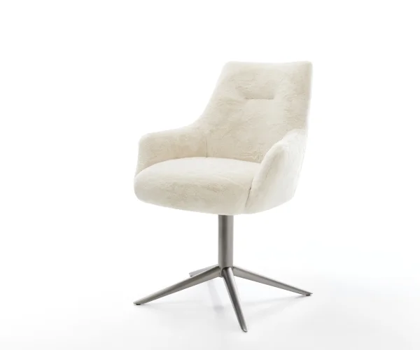 Chaise-pivotante Alja-Flex avec accoudoirs peluche crème-blanc pied de chaise 4 branches grafiete pivotement sur 360° fonction bascule resorts ensachés