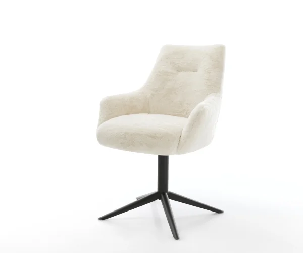 Chaise-pivotante Alja-Flex avec accoudoirs peluche crème-blanc pied de chaise 4 branches noir pivotement sur 360° fonction bascule resorts ensachés