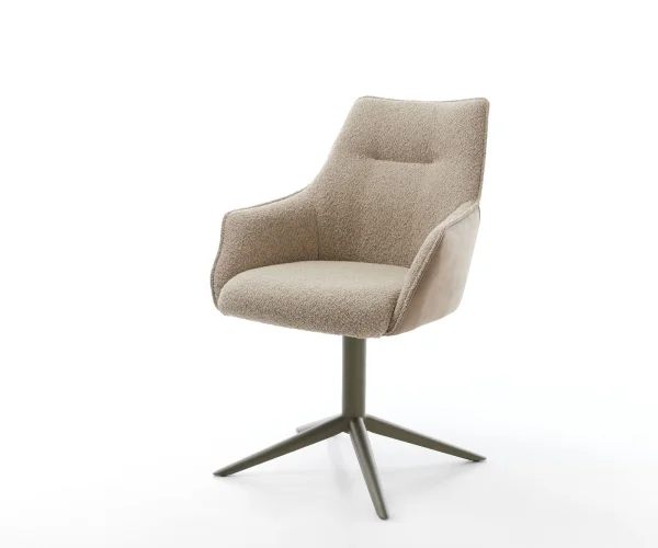 Chaise-pivotante Alja-Flex avec accoudoirs tissu mixte couleur boue pied de chaise 4 branches aspect titane pivotement sur 360° fonction bascule ressorts ensachés