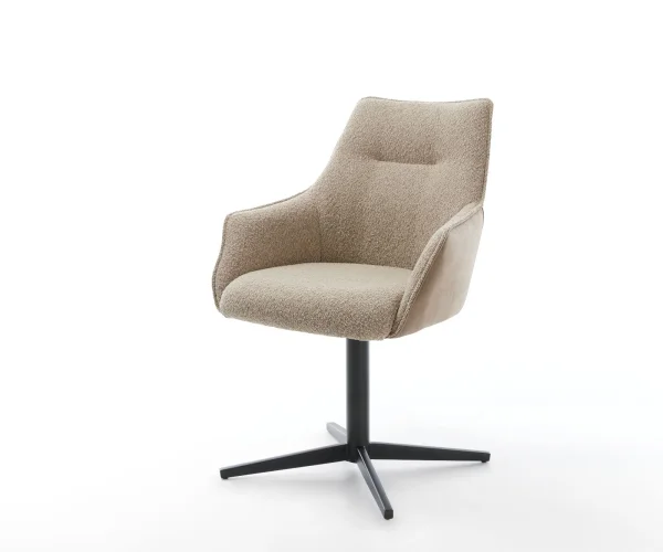 Chaise-pivotante Alja-Flex avec accoudoirs tissu mixte couleur boue pied de chaise 4 branches noir pivotement sur 360° ressorts ensachés