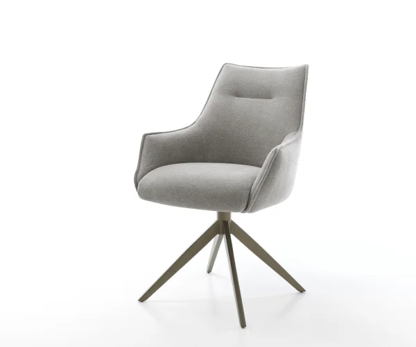 Chaise-pivotante Alja-Flex avec accoudoirs tissu structuré doux gris pied croisé large aspect titane pivotement sur 360° fonction bascule resorts ensachés