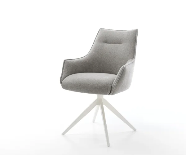 Chaise-pivotante Alja-Flex avec accoudoirs tissu structuré doux gris pied croisé large blanc pivotement sur 360° fonction bascule resorts ensachés