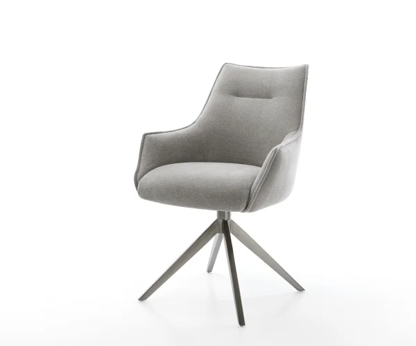 Chaise-pivotante Alja-Flex avec accoudoirs tissu structuré doux gris pied croisé large grafiete pivotement sur 360° fonction bascule resorts ensachés