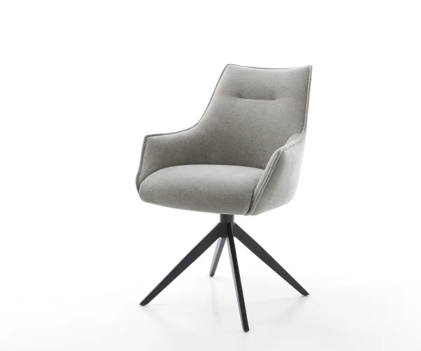 Chaise-pivotante Alja-Flex avec accoudoirs tissu structuré doux gris pied croisé large noir pivotement sur 360° fonction bascule resorts ensachés