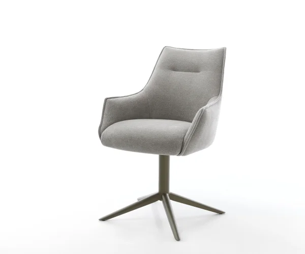 Chaise-pivotante Alja-Flex avec accoudoirs tissu structuré doux gris pied de chaise 4 branches aspect titane pivotement sur 360° fonction bascule resorts ensachés