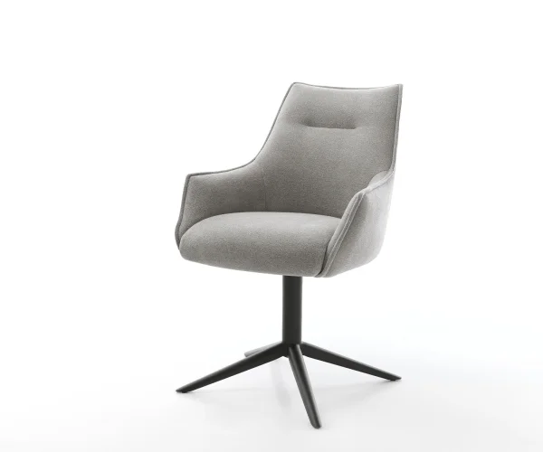 Chaise-pivotante Alja-Flex avec accoudoirs tissu structuré doux gris pied de chaise 4 branches noir pivotement sur 360° fonction bascule resorts ensachés