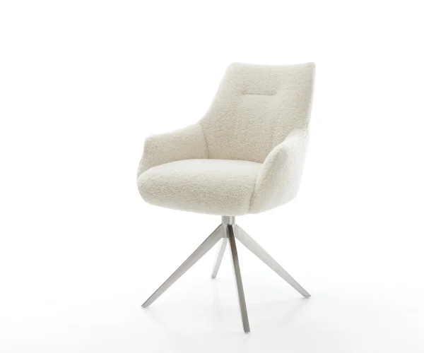 Chaise-pivotante Alja-Flex avec accoudoirs tissu teddy beige pied croisé large acier inoxydable pivotement sur 360° fonction bascule resorts ensachés