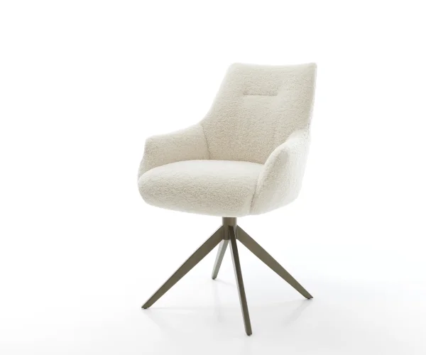 Chaise-pivotante Alja-Flex avec accoudoirs tissu teddy beige pied croisé large aspect titane pivotement sur 360° fonction bascule resorts ensachés