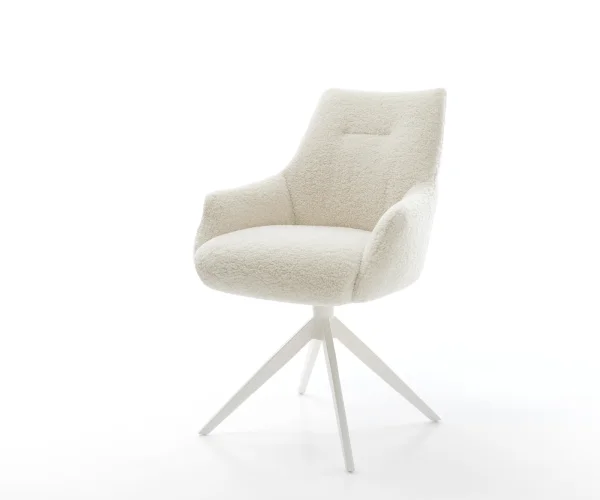 Chaise-pivotante Alja-Flex avec accoudoirs tissu teddy beige pied croisé large blanc pivotement sur 360° fonction bascule resorts ensachés