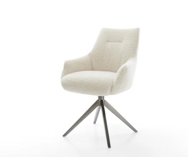 Chaise-pivotante Alja-Flex avec accoudoirs tissu teddy beige pied croisé large grafiete pivotement sur 360° fonction bascule resorts ensachés