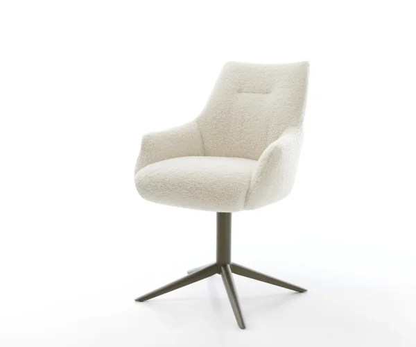 Chaise-pivotante Alja-Flex avec accoudoirs tissu teddy beige pied de chaise 4 branches aspect titane pivotement sur 360° fonction bascule resorts ensachés