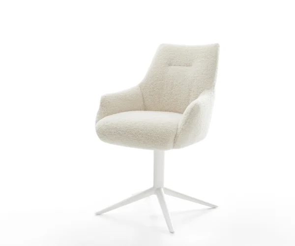 Chaise-pivotante Alja-Flex avec accoudoirs tissu teddy beige pied de chaise 4 branches blanc pivotement sur 360° fonction bascule resorts ensachés
