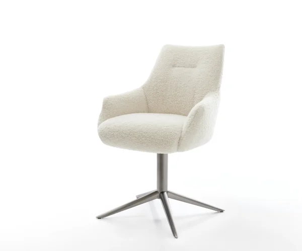 Chaise-pivotante Alja-Flex avec accoudoirs tissu teddy beige pied de chaise 4 branches grafiete pivotement sur 360° fonction bascule resorts ensachés