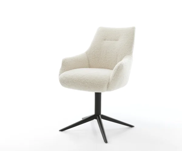 Chaise-pivotante Alja-Flex avec accoudoirs tissu teddy beige pied de chaise 4 branches noir pivotement sur 360° fonction bascule resorts ensachés