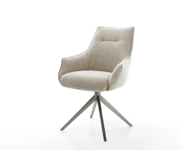 Chaise-pivotante Alja-Flex avec accoudoirs tissu tissé doux beige pied croisé large grafiete pivotement sur 360° fonction bascule resorts ensachés