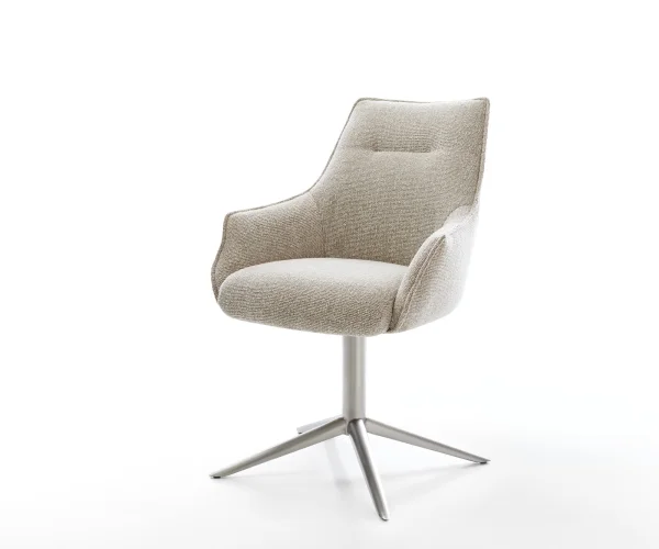 Chaise-pivotante Alja-Flex avec accoudoirs tissu tissé doux beige pied de chaise 4 branches acier inoxydable pivotement sur 360° fonction bascule resorts ensachés
