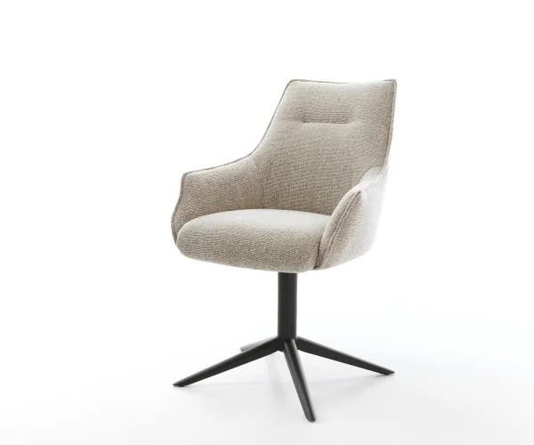 Chaise-pivotante Alja-Flex avec accoudoirs tissu tissé doux beige pied de chaise 4 branches noir pivotement sur 360° fonction bascule resorts ensachés