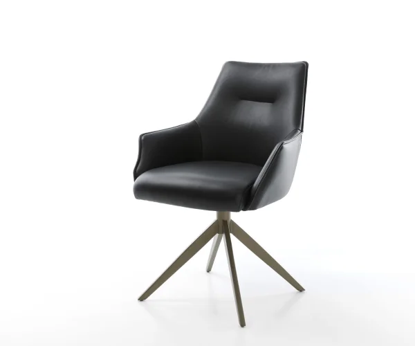 Chaise-pivotante Alja-Flex cuir de vache noir pied croisé large aspect titane pivotement sur 360° fonction bascule ressorts ensachés
