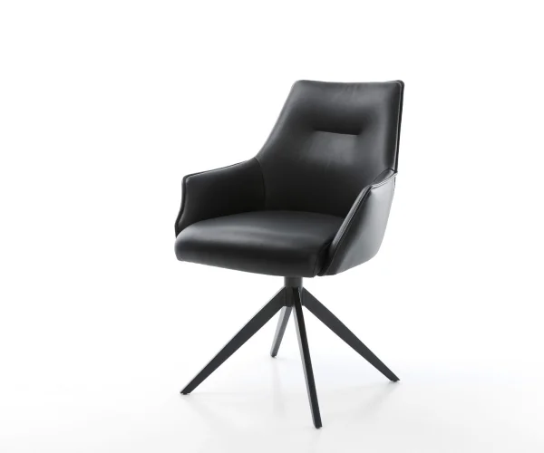 Chaise-pivotante Alja-Flex cuir de vache noir pied croisé large noir pivotement sur 360° fonction bascule ressorts ensachés
